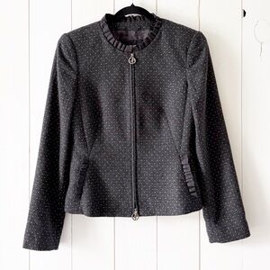 Giorgio Armani Wool Blend Charcoal Polka Dots Ruffle Women’s Blazer Jacket